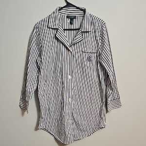 Ralph Lauren Navy and White Striped Shirt Size Large